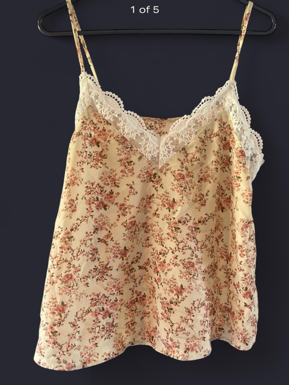 SHEIN Cream Floral Lace Trim Cami with Pink Roses